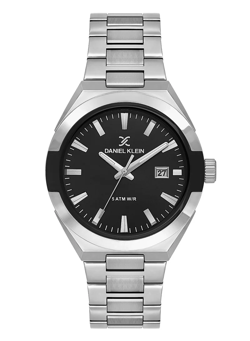DANIEL KLEIN Men's Stainless Steel Silver Alloy Case Analog Black Round Sunray Dial Japanese Quartz Premium 50 Meters Water Resistant